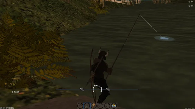 Fishing from a riverbank